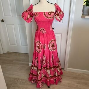 Love The Label GIGI Pink Boho Fairy Cottage Tiered Ruffled Maxi Dress XS NWT